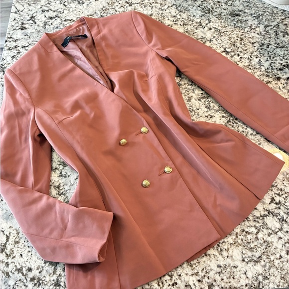 Zara Women's Blazer in Dusty Pink with Gold Buttons - Picture 1 of 3